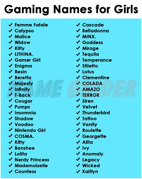 game name ideas for girl